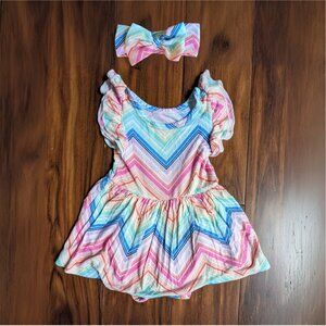 Little Sleepies Rainbow Chevron Flutter Sleeve Skater Dress with Bow, 6-12m